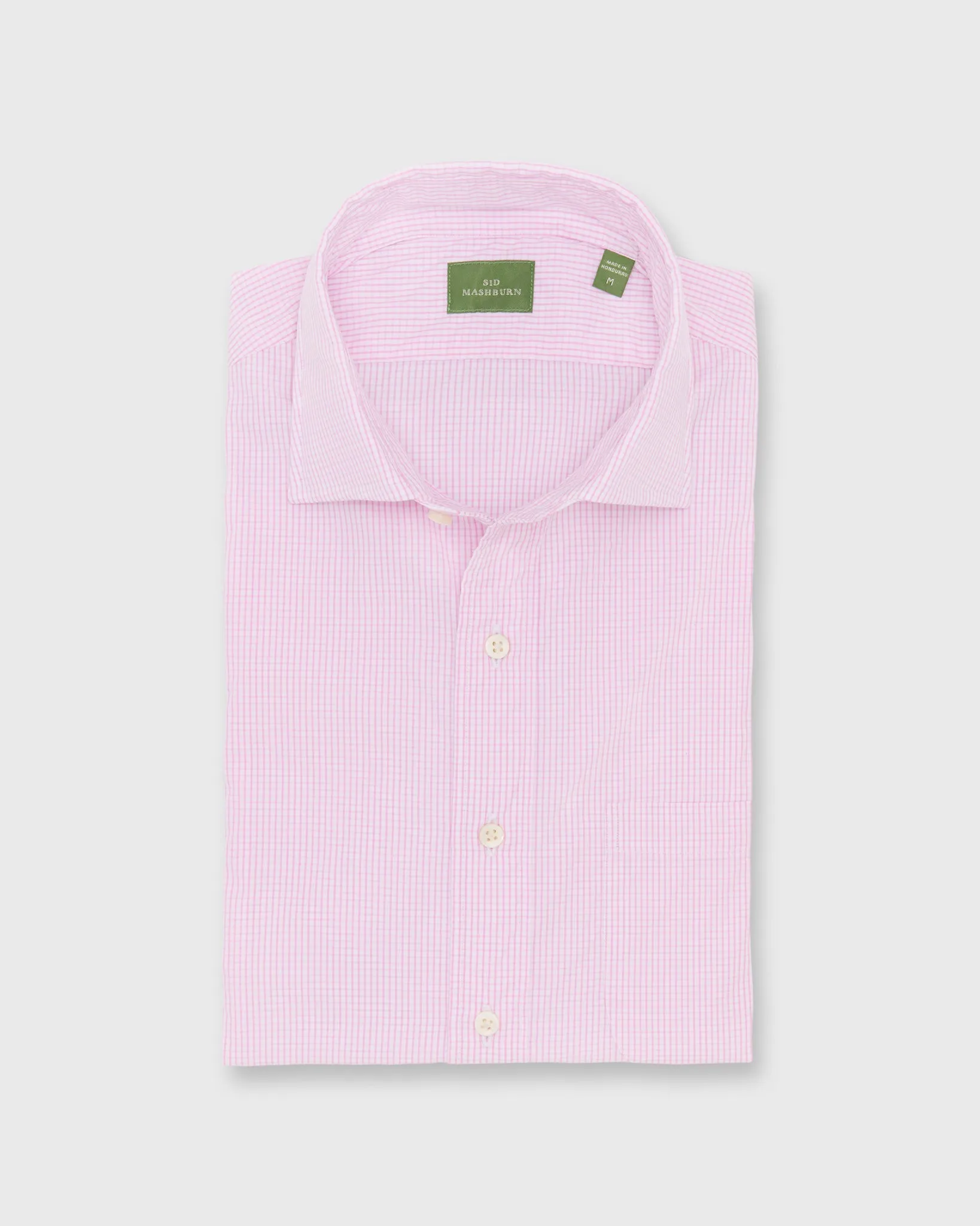 Spread Collar Sport Shirt in Pink Small Graph Check Poplin sold by Mashburn