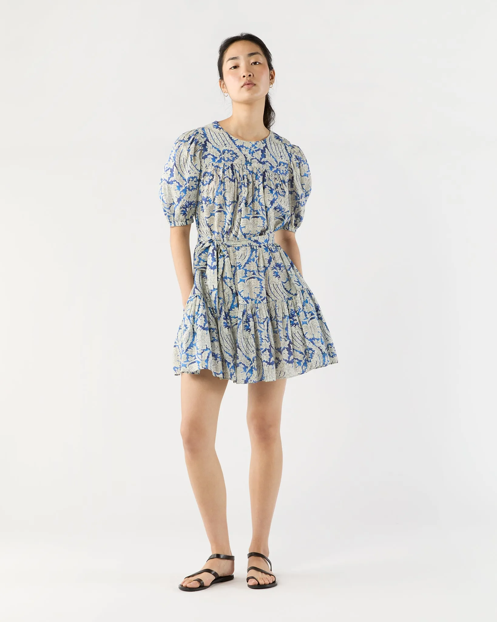 Rosalie Short Sleeve Mini Dress in Ciel sold by Mashburn