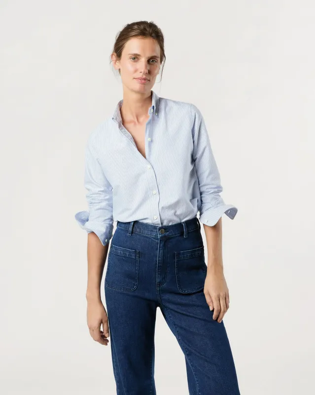 Schoolgirl Shirt in Blue University Stripe Oxford sold by Mashburn