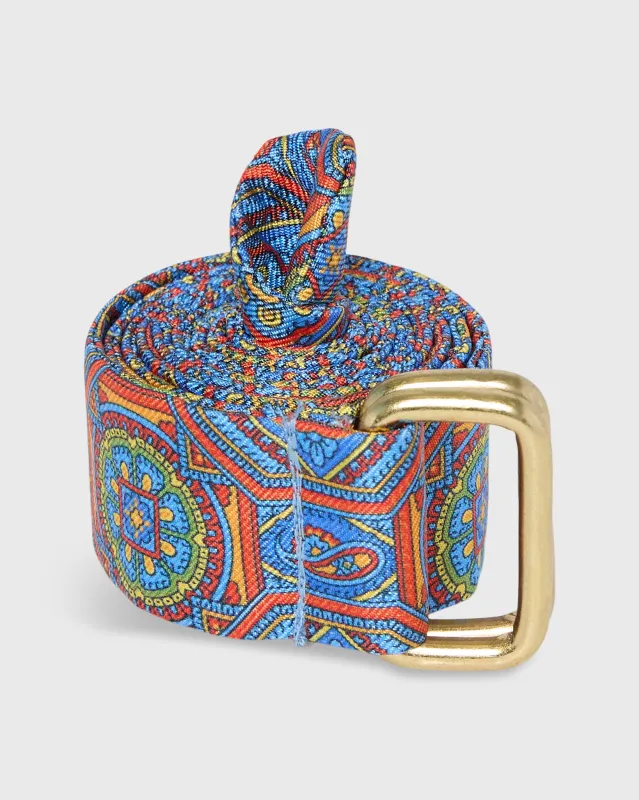 D-Ring Belt in Royal/Orange Alana Geometric sold by Mashburn