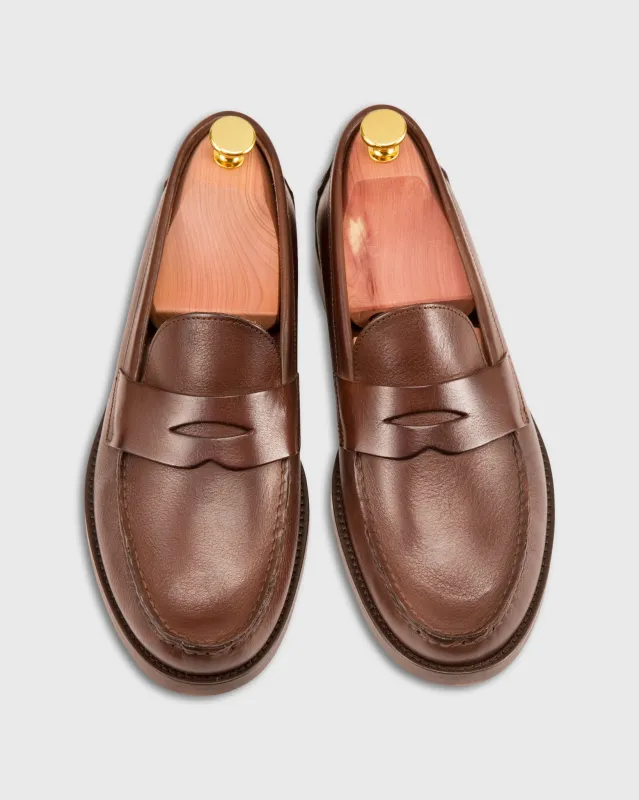 Handsewn Penny Loafer in Chocolate Grain Leather sold by Mashburn