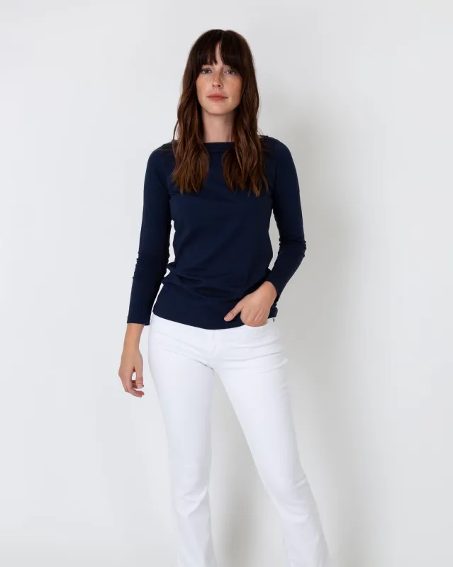 Long-Sleeved Boatneck Tee in Navy Pima Cotton sold by Mashburn