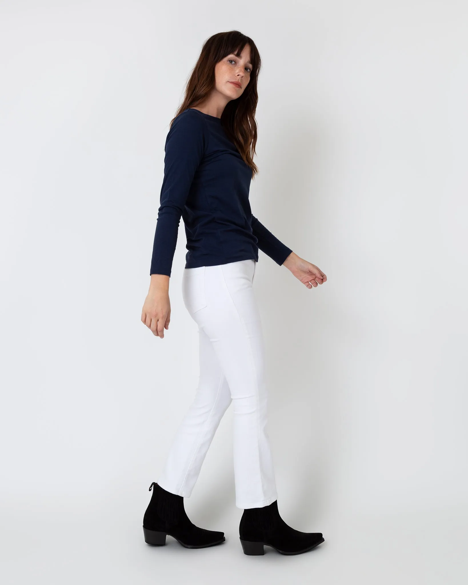 Long-Sleeved Boatneck Tee in Navy Pima Cotton sold by Mashburn product image thumbnail 4