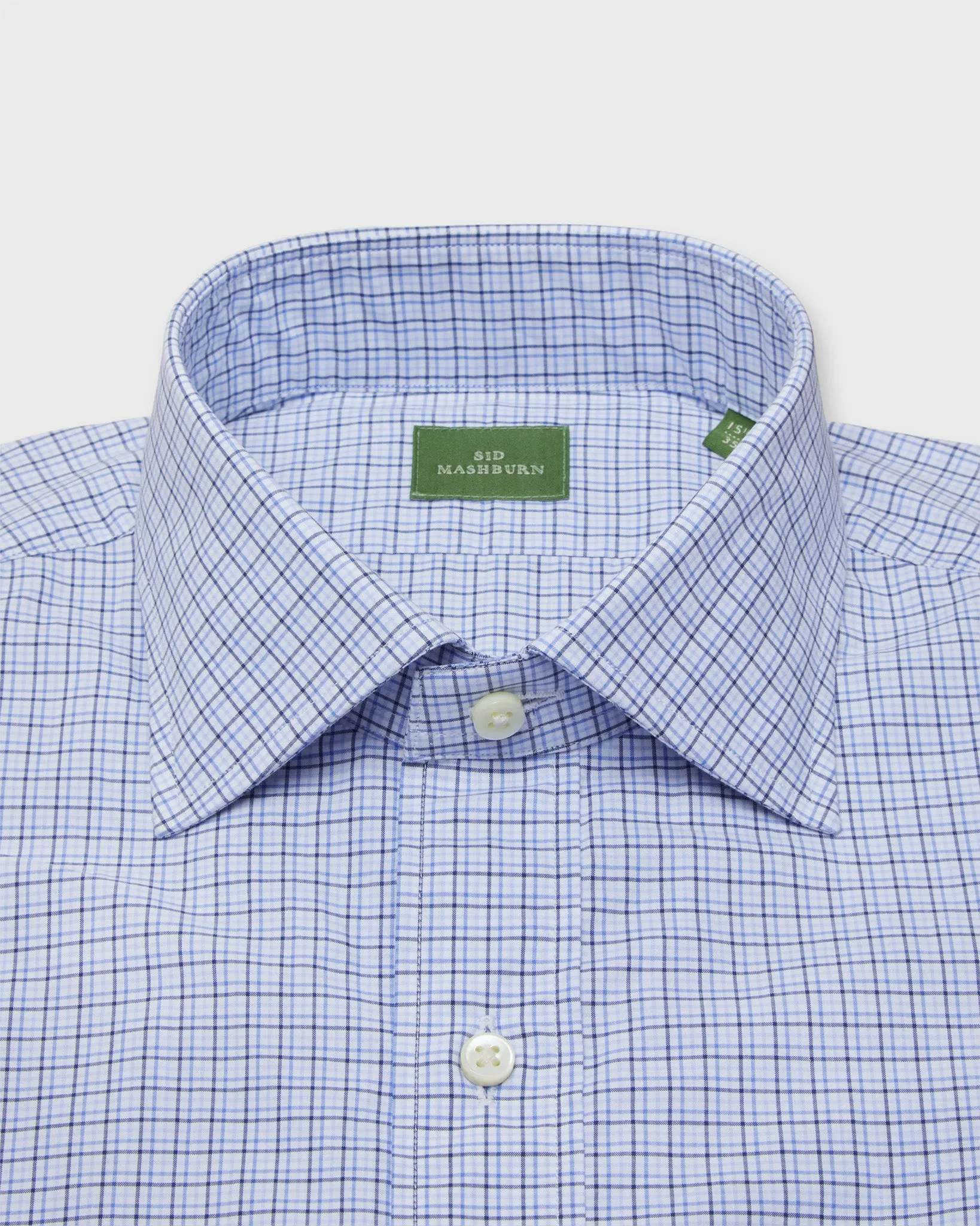 Spread Collar Dress Shirt in Blue Multi Tattersall Poplin sold by Mashburn product image thumbnail 2