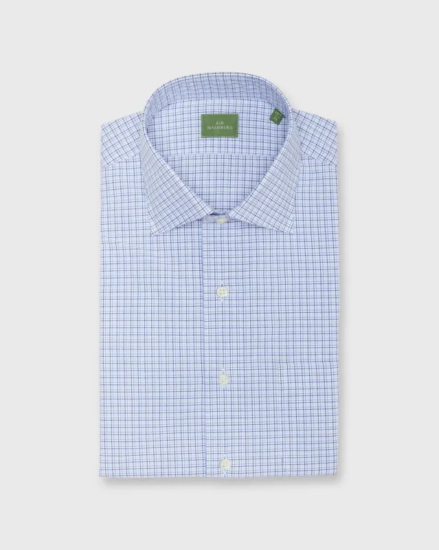 Spread Collar Dress Shirt in Blue Multi Tattersall Poplin sold by Mashburn