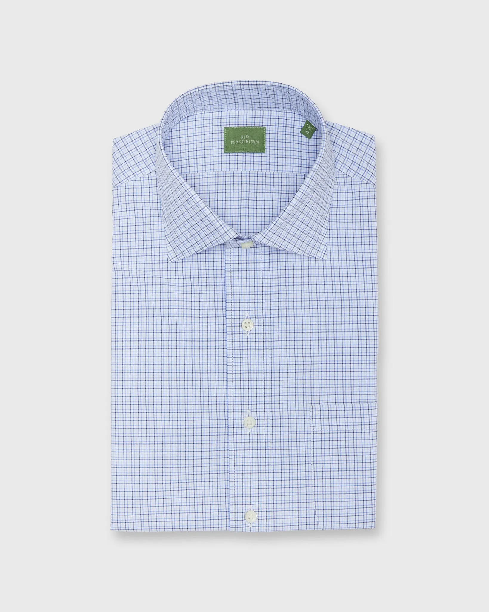 Spread Collar Dress Shirt in Blue Multi Tattersall Poplin sold by Mashburn