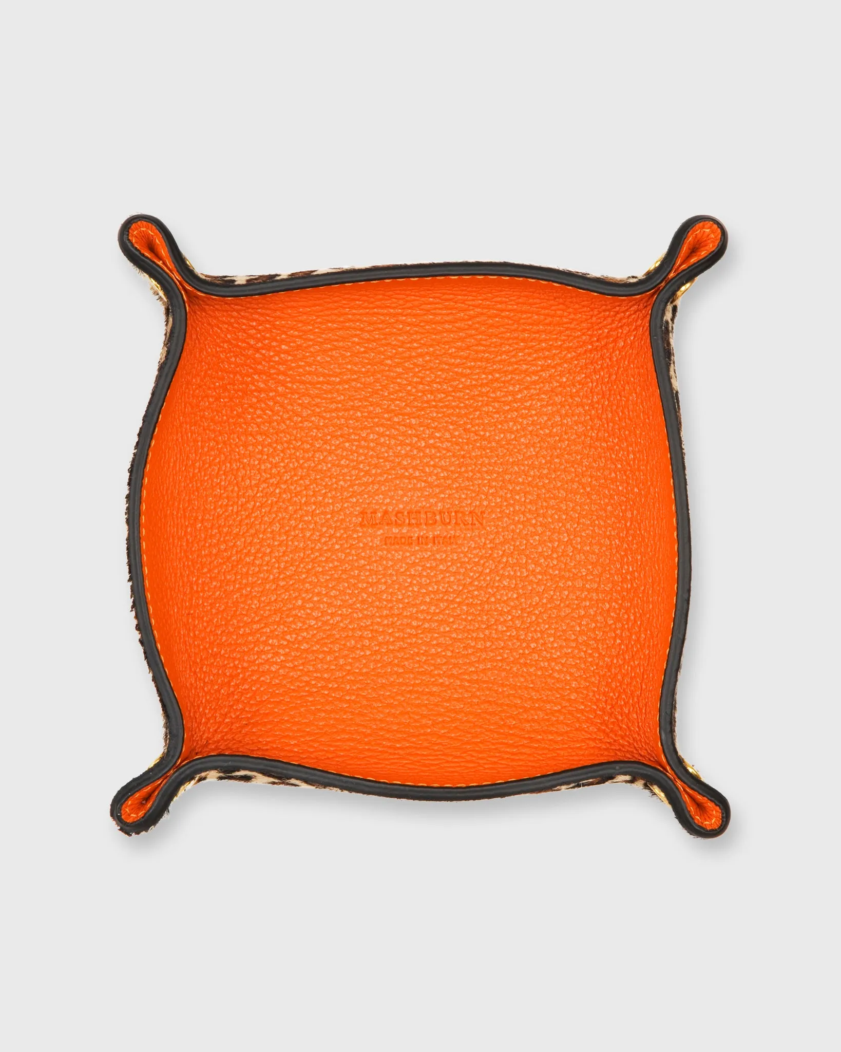 Soft Medium Square Tray in Orange Leather/Leopard Calf Hair sold by Mashburn