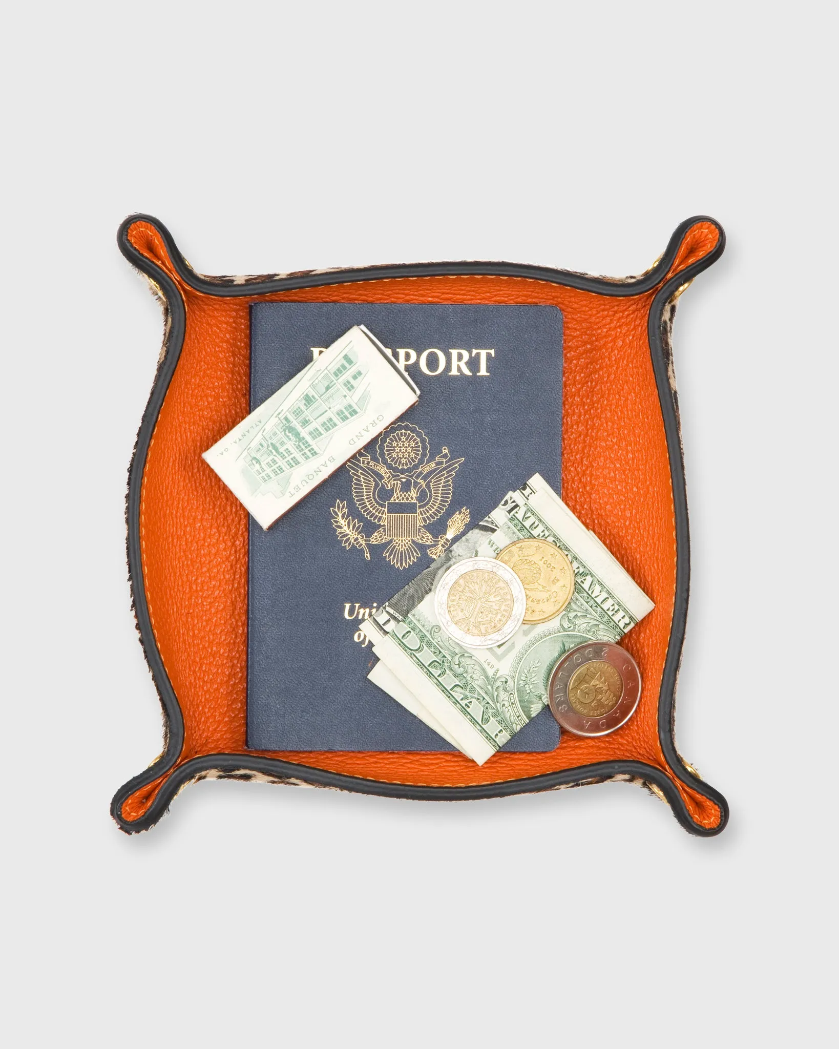 Soft Medium Square Tray in Orange Leather/Leopard Calf Hair sold by Mashburn product image thumbnail 3