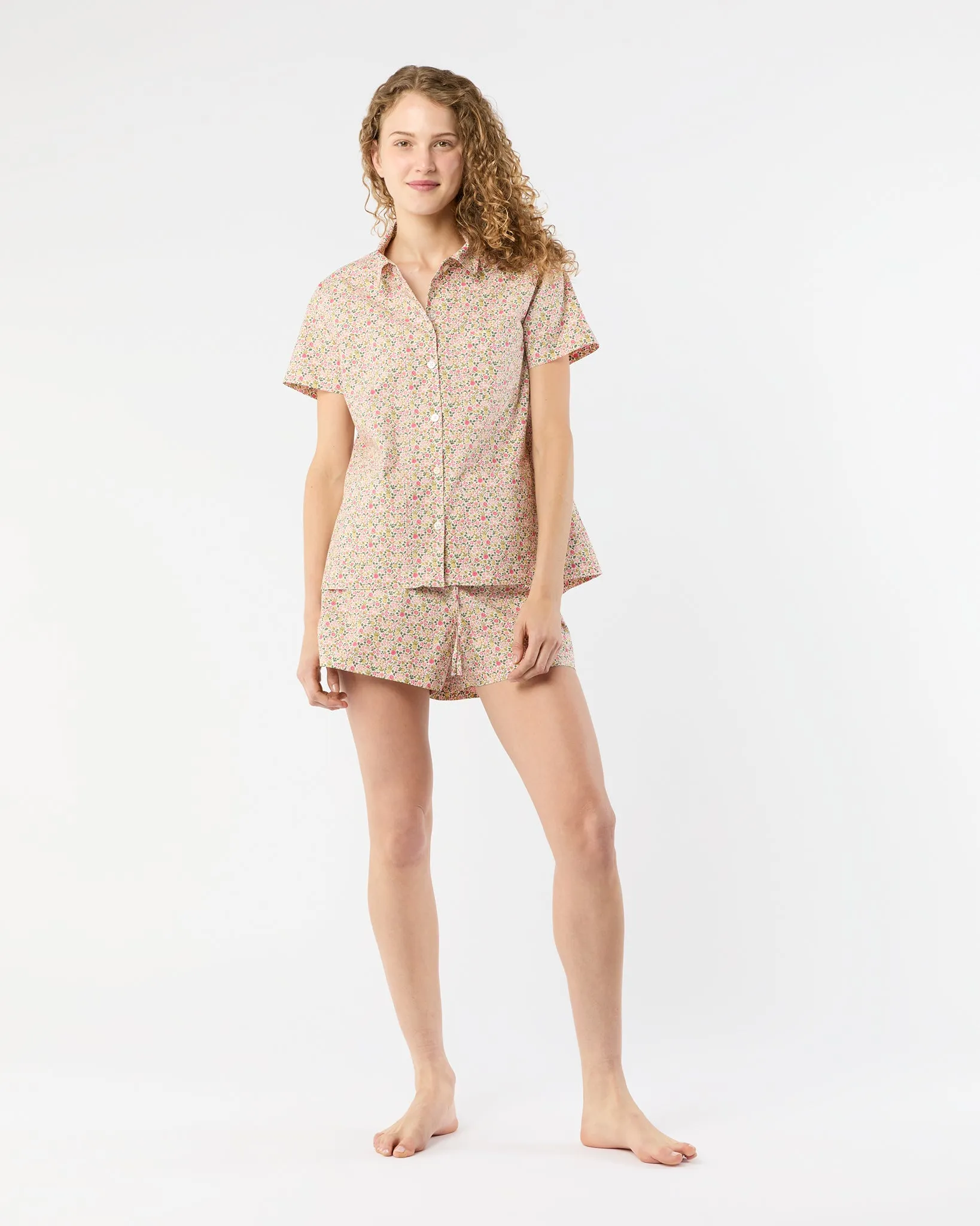 Jasmine Pajama Shorts Set in Pink/Green Astrid Niva Liberty Fabric sold by Mashburn