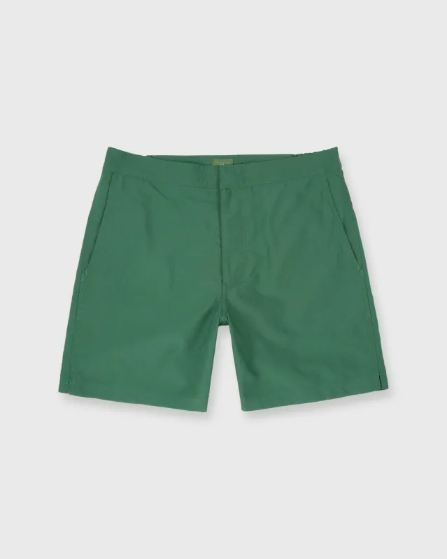 Zip-Front Mid-Length Swim Short in Pine Nylon sold by Mashburn