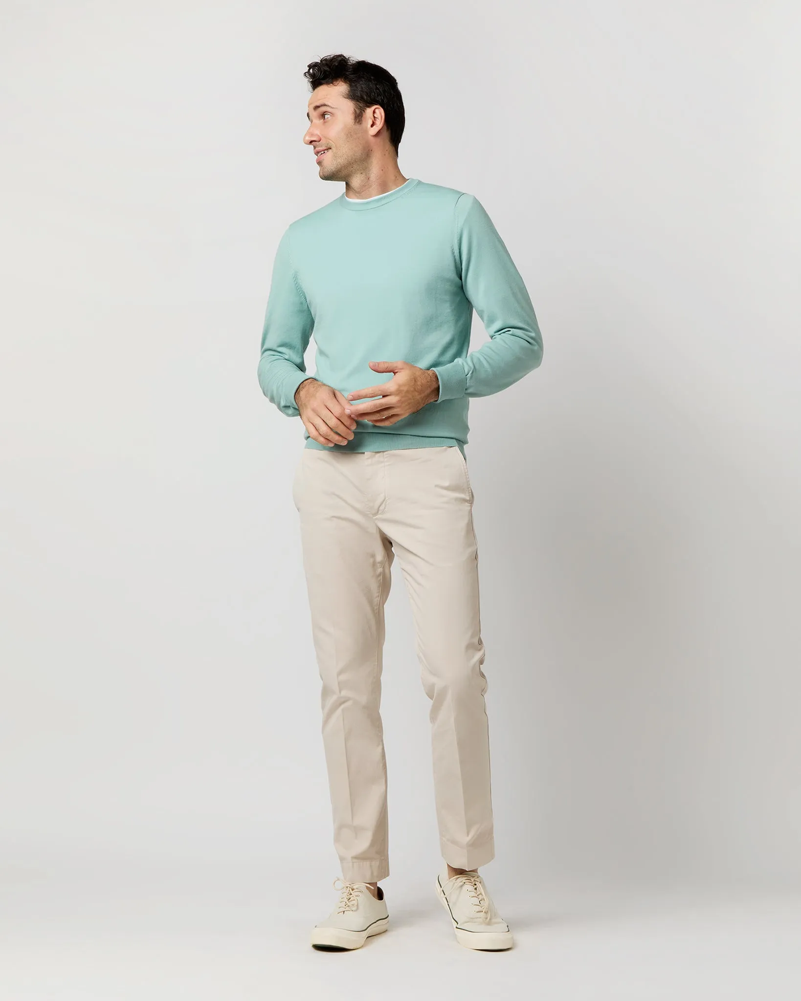 Fine-Gauge Crewneck Sweater in Celadon Escorial Wool sold by Mashburn product image thumbnail 5