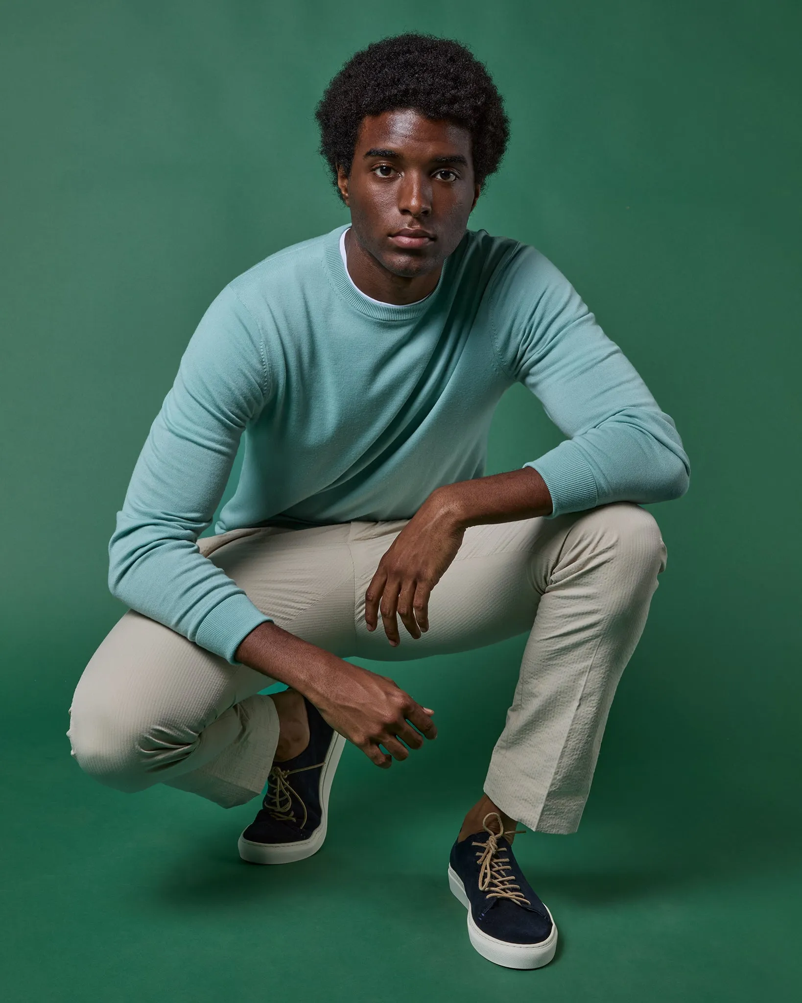 Fine-Gauge Crewneck Sweater in Celadon Escorial Wool sold by Mashburn product image thumbnail 2