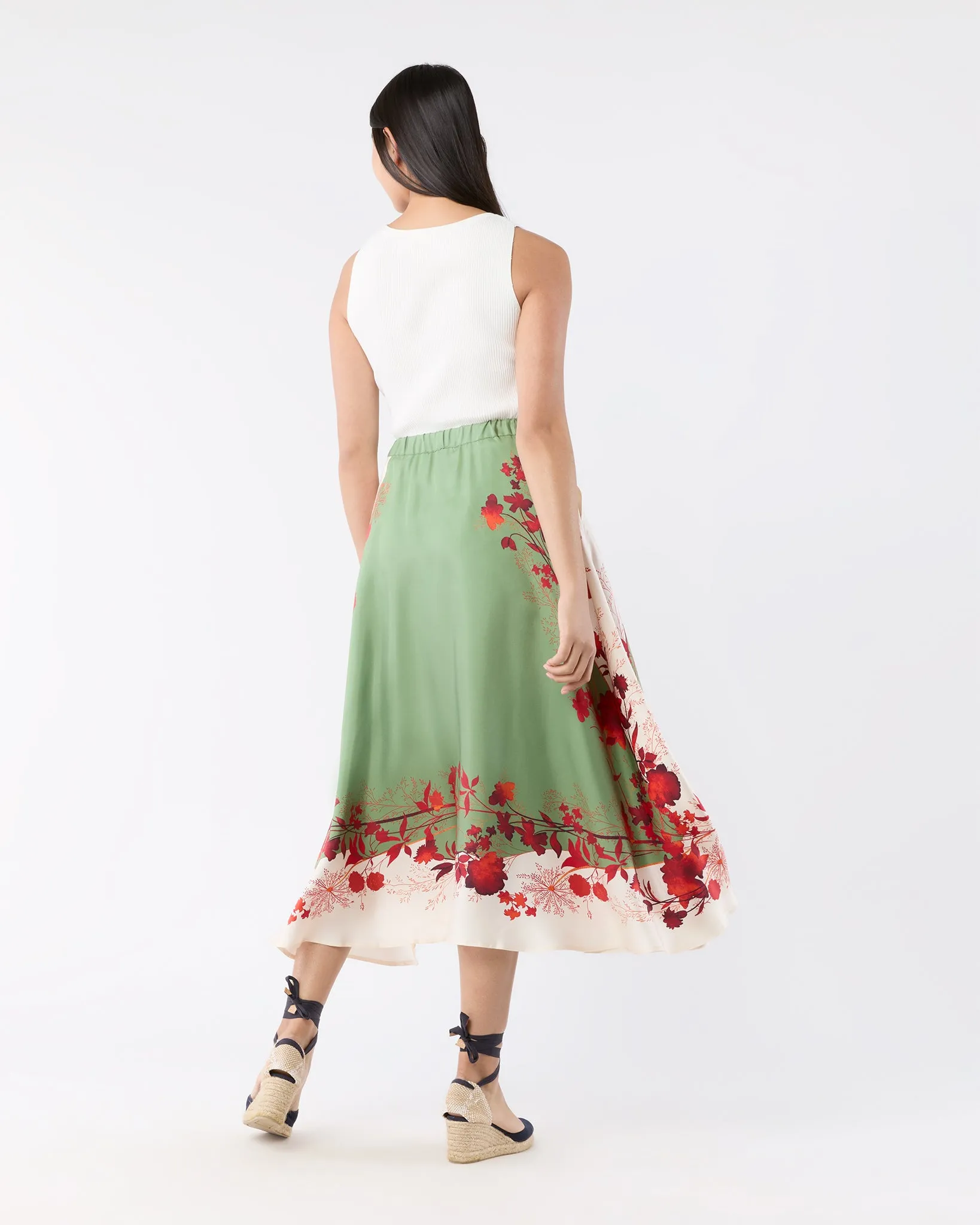 Drawstring Skirt in Woodland Placée Camouflage Silk Twill sold by Mashburn product image thumbnail 5