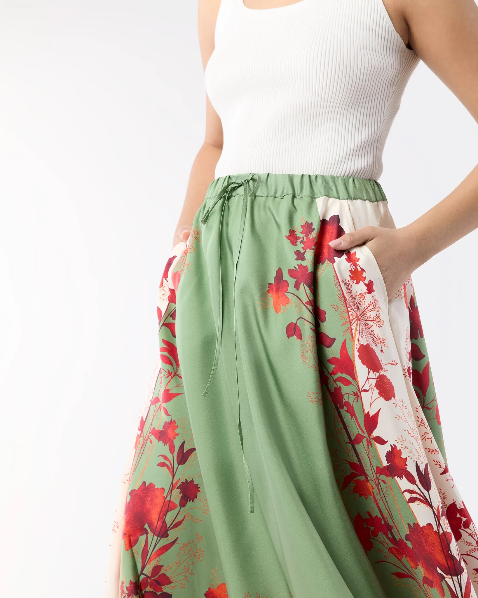 Drawstring Skirt in Woodland Placée Camouflage Silk Twill sold by Mashburn product image thumbnail 2