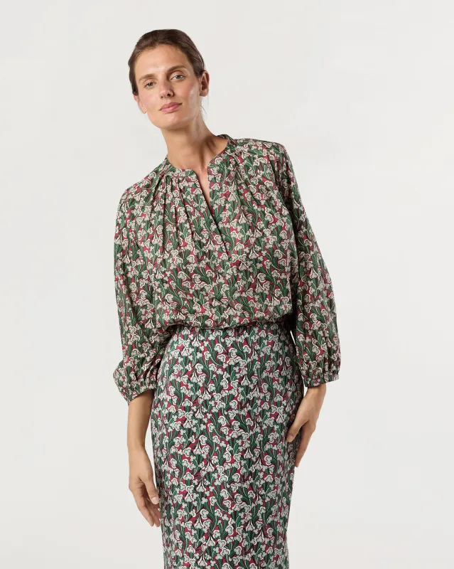 Sienna Top in Crimson/Multi Laith Liberty Fabric sold by Mashburn