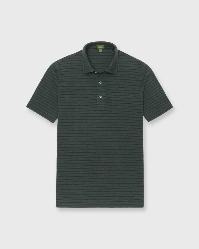 Short-Sleeved Polo in Heather Sea Moss/Heather Brown Stripe Pima Pique sold by Mashburn