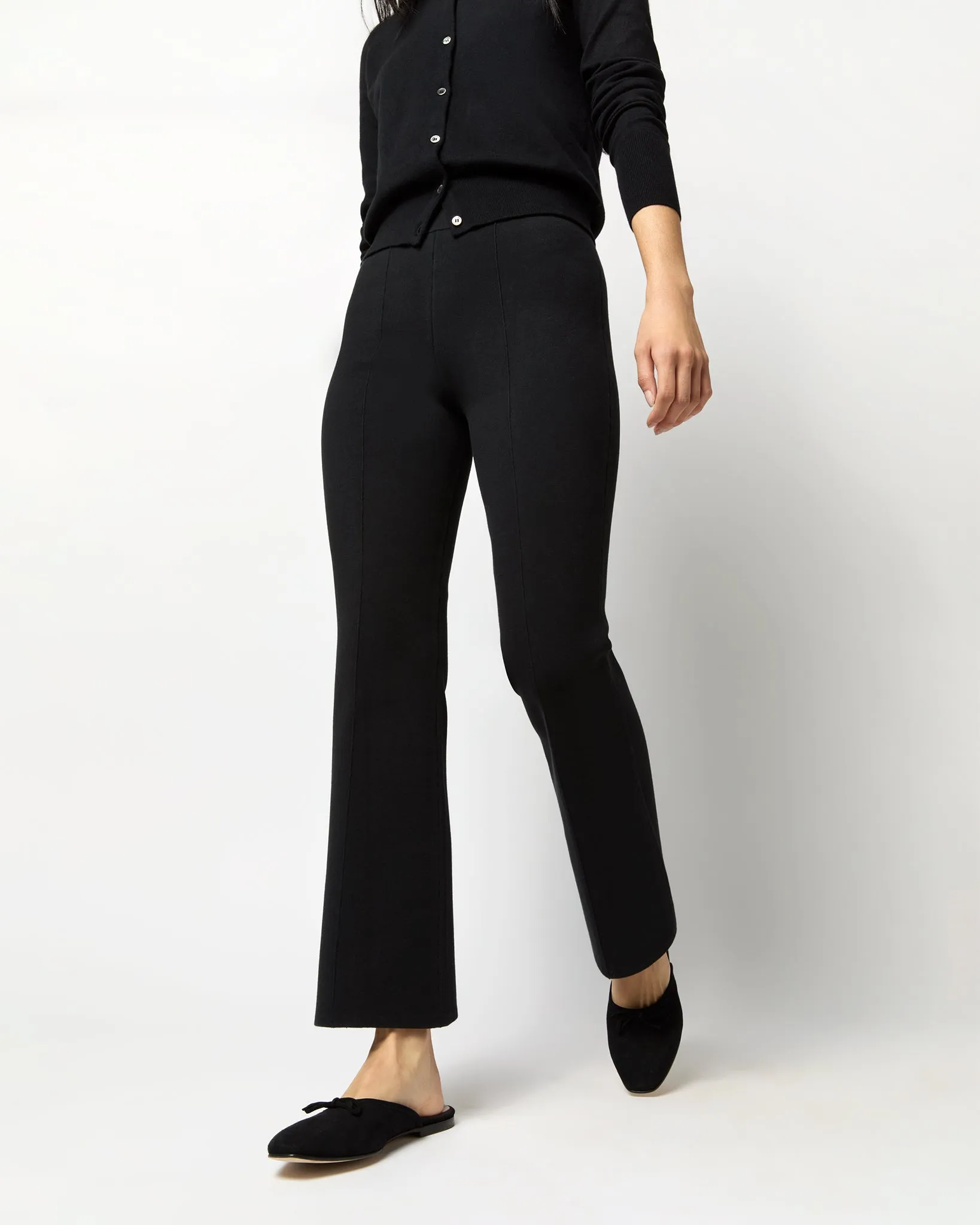 Lara Knit Flare Cropped Pant in Black Supima Cotton sold by Mashburn product image thumbnail 4