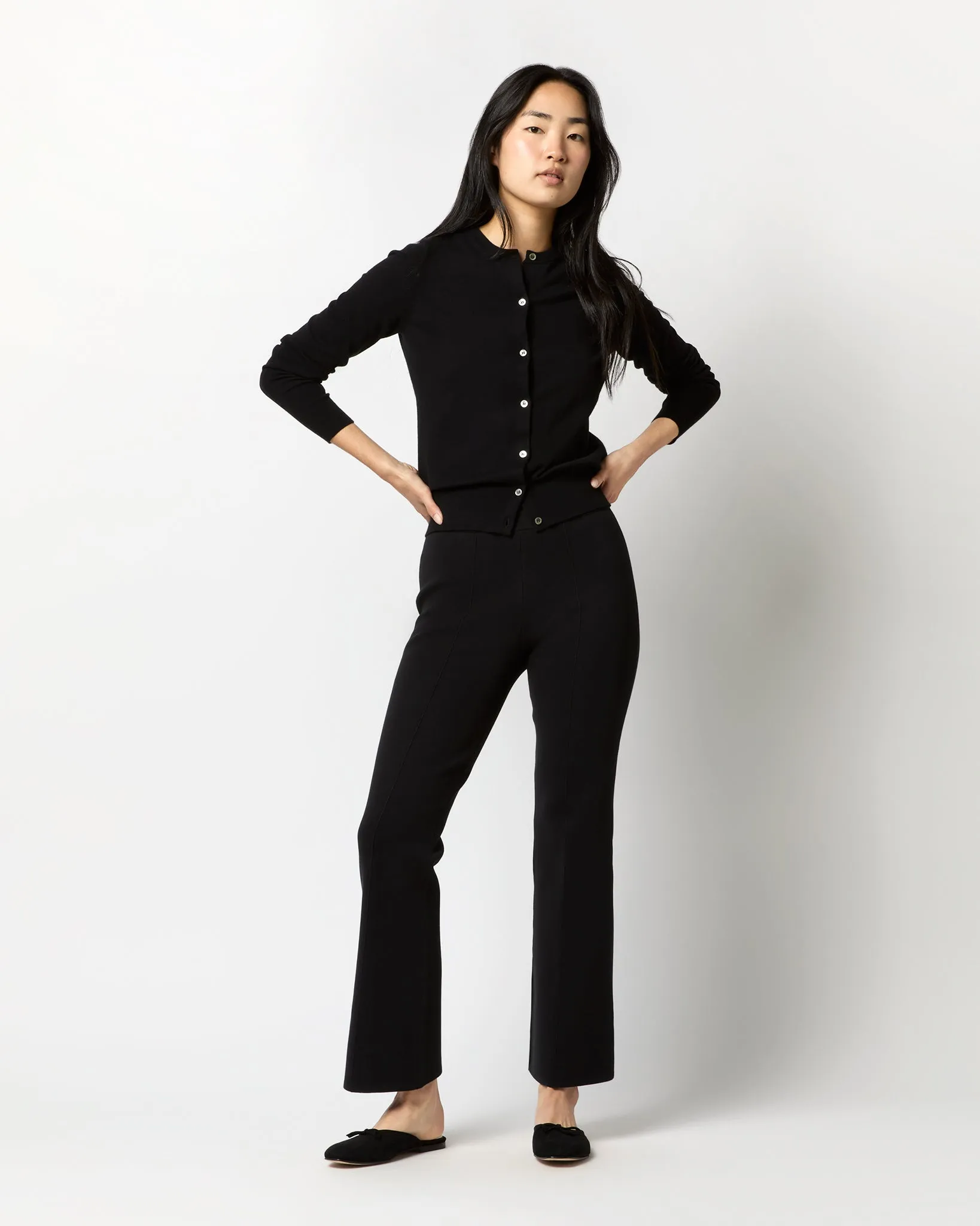 Lara Knit Flare Cropped Pant in Black Supima Cotton sold by Mashburn