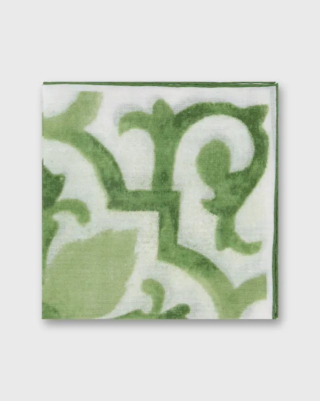 Cotton Print Pocket Square in Green Tapestry sold by Mashburn