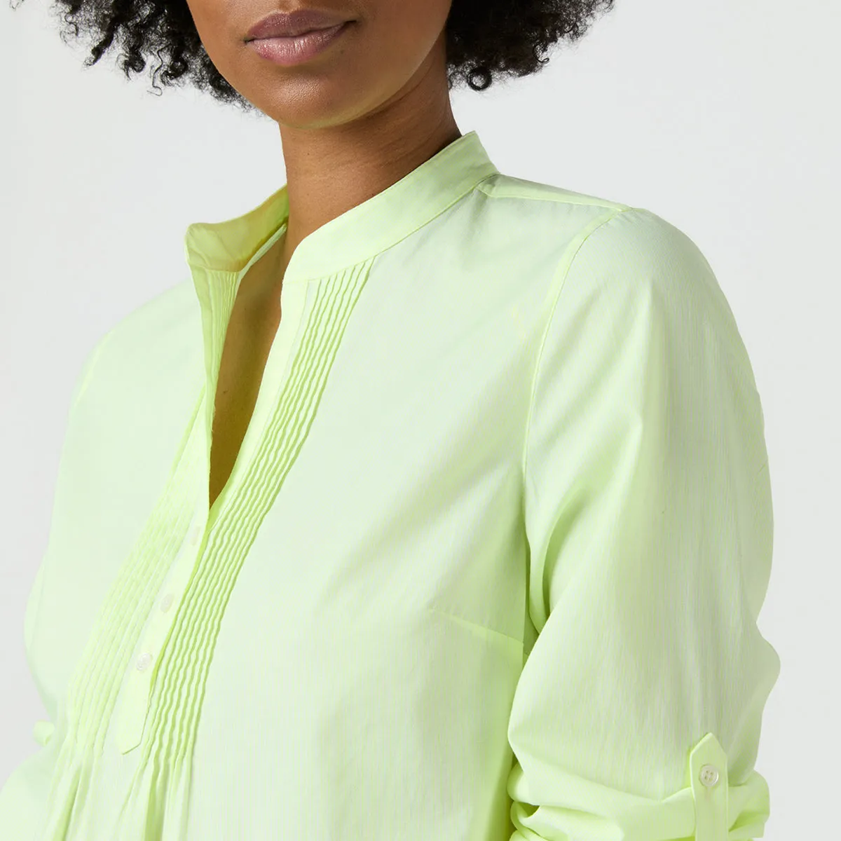 Made-to-Order Fabric in Fluo Yellow Hairline Stripe Poplin sold by Mashburn product image thumbnail 3