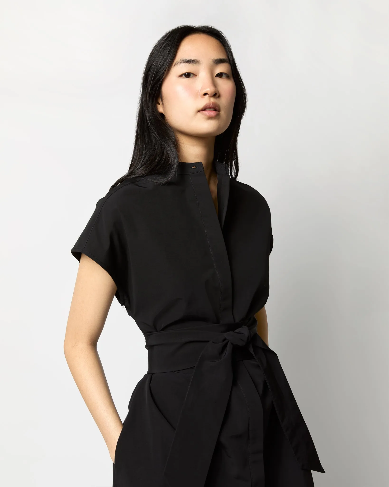 Gianna Maxi Shirtdress in Black Cotton/Nylon Faille sold by Mashburn product image thumbnail 2