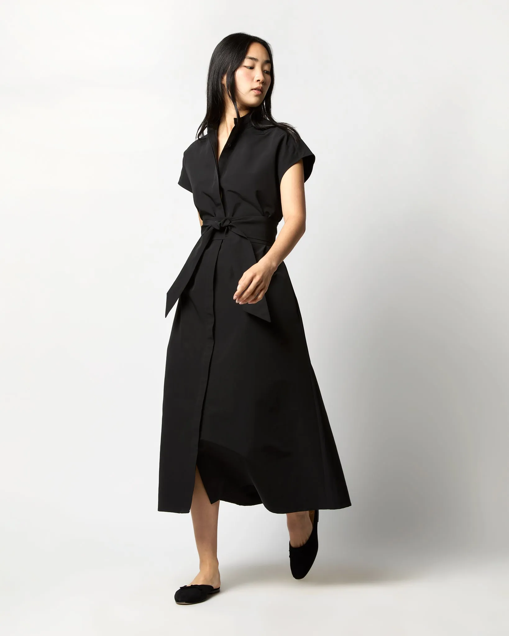 Gianna Maxi Shirtdress in Black Cotton/Nylon Faille sold by Mashburn product image thumbnail 3