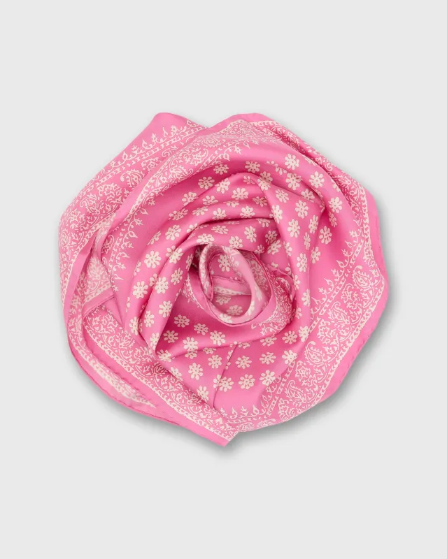 Medium Hand-Rolled Silk Scarf in Pink/Ivory Floral Bandana sold by Mashburn
