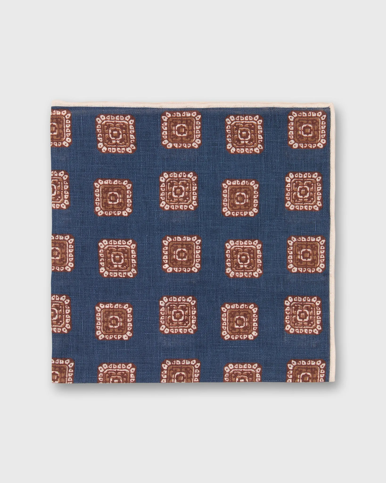 Linen Print Pocket Square in Navy/Brown Medallion sold by Mashburn