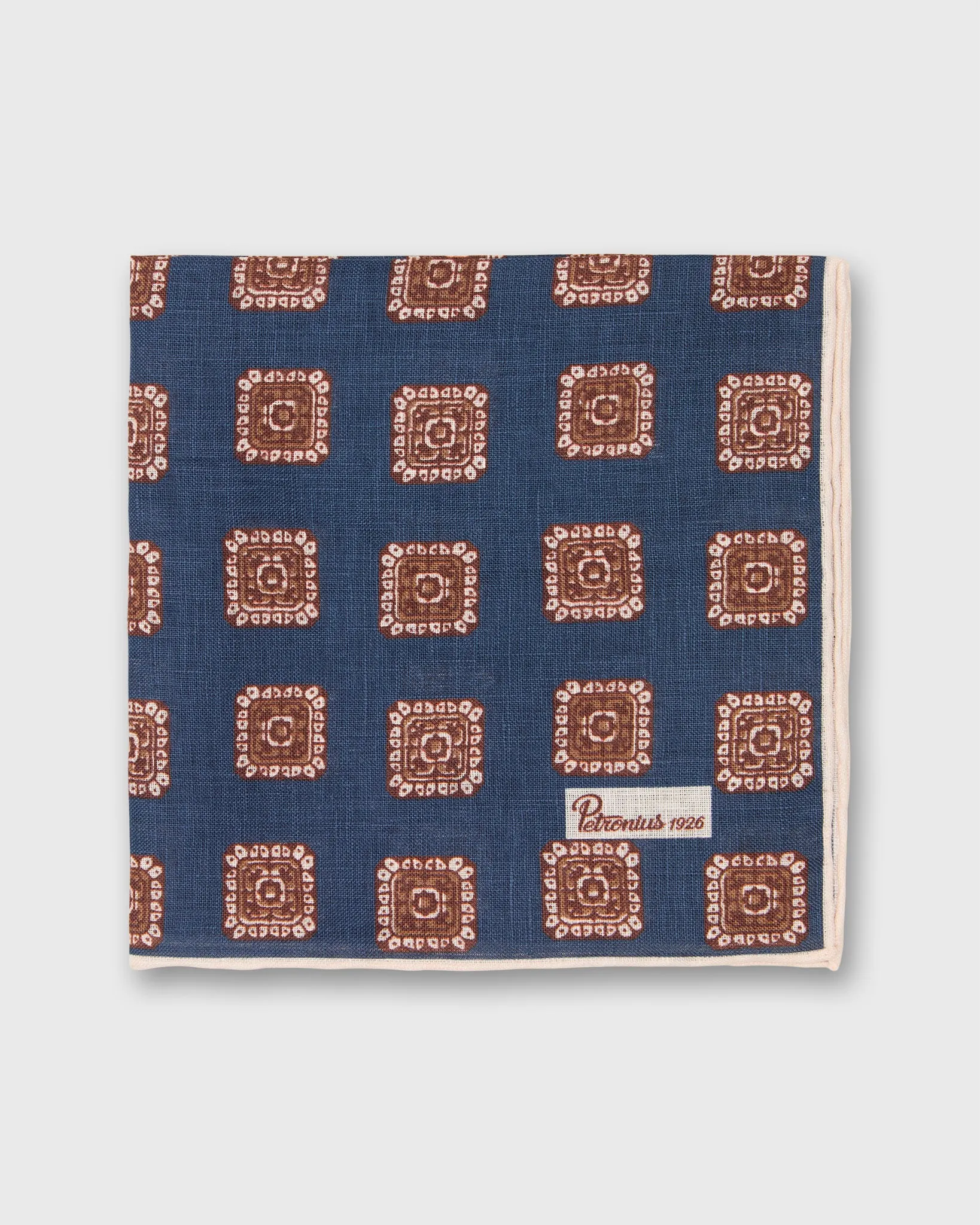 Linen Print Pocket Square in Navy/Brown Medallion sold by Mashburn product image thumbnail 3