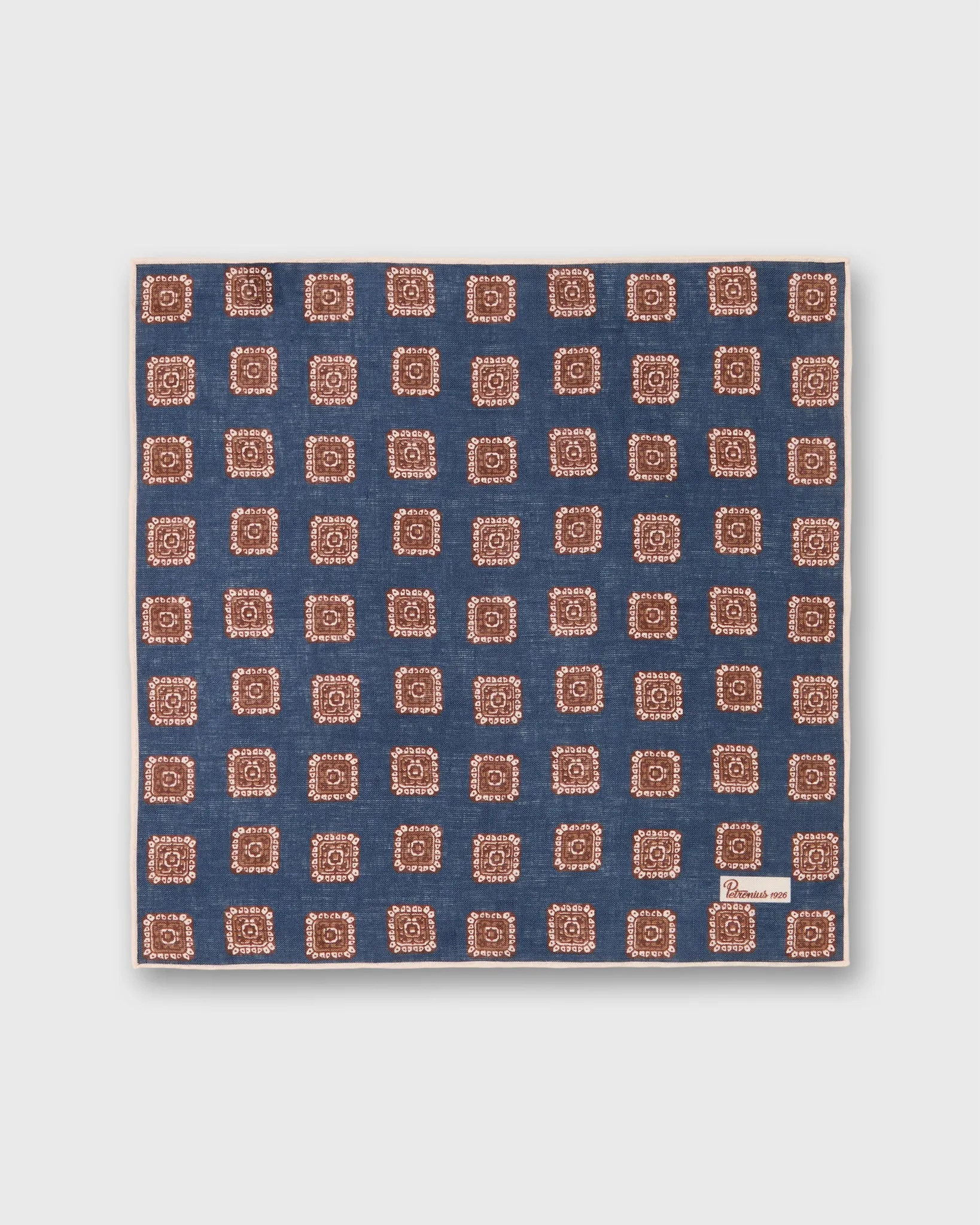 Linen Print Pocket Square in Navy/Brown Medallion sold by Mashburn product image thumbnail 2