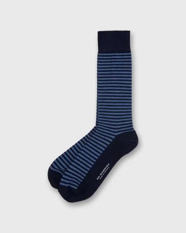 Striped Trouser Dress Socks in Navy/Heather Blue Extra Fine Merino sold by Mashburn