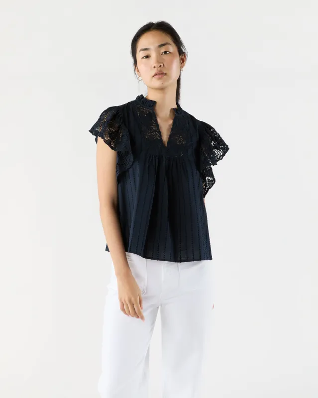 Jolie Flutter Sleeve Top in Midnight sold by Mashburn