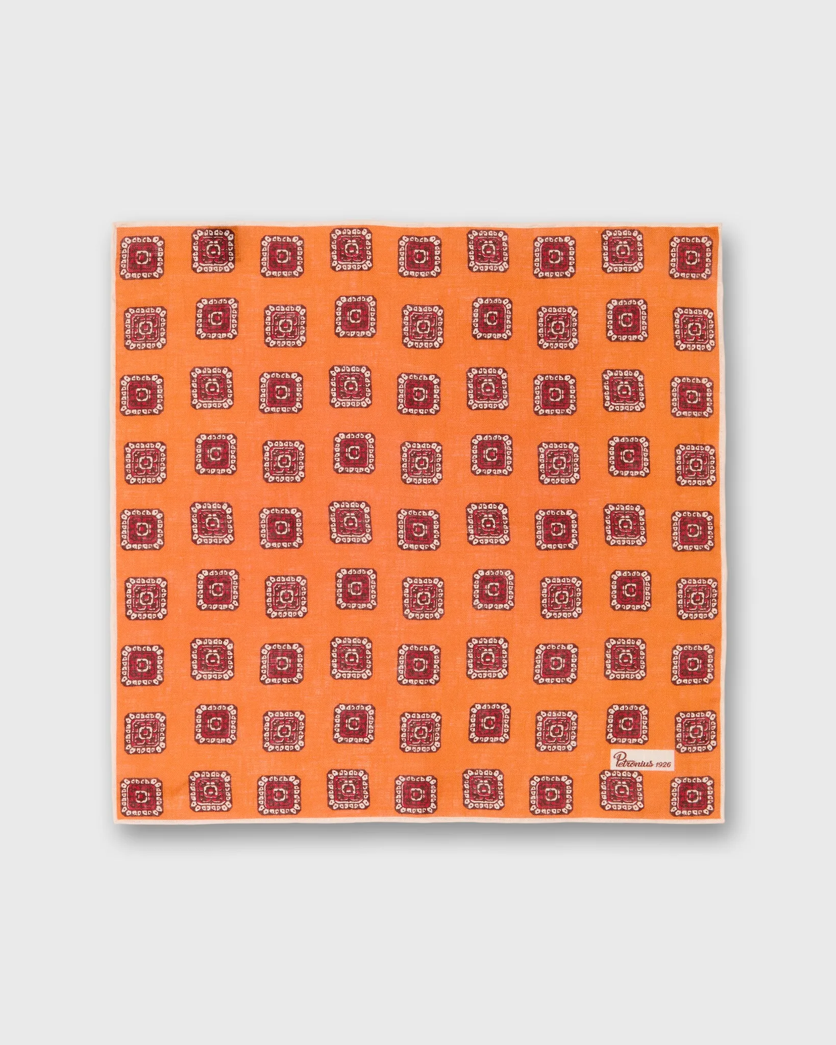 Linen Print Pocket Square in Orange/Red Medallion sold by Mashburn product image thumbnail 2
