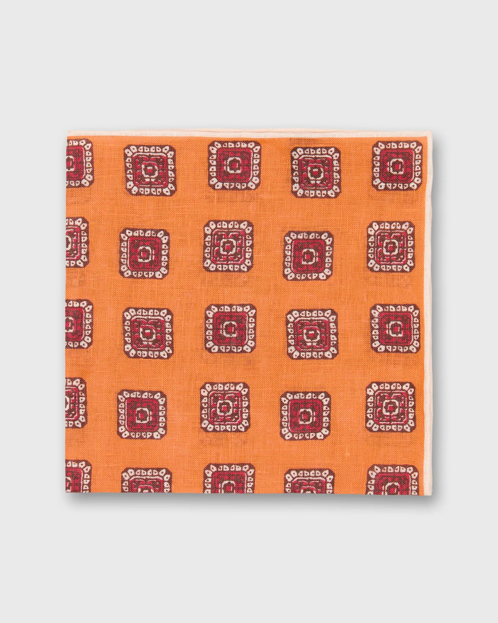 Linen Print Pocket Square in Orange/Red Medallion sold by Mashburn