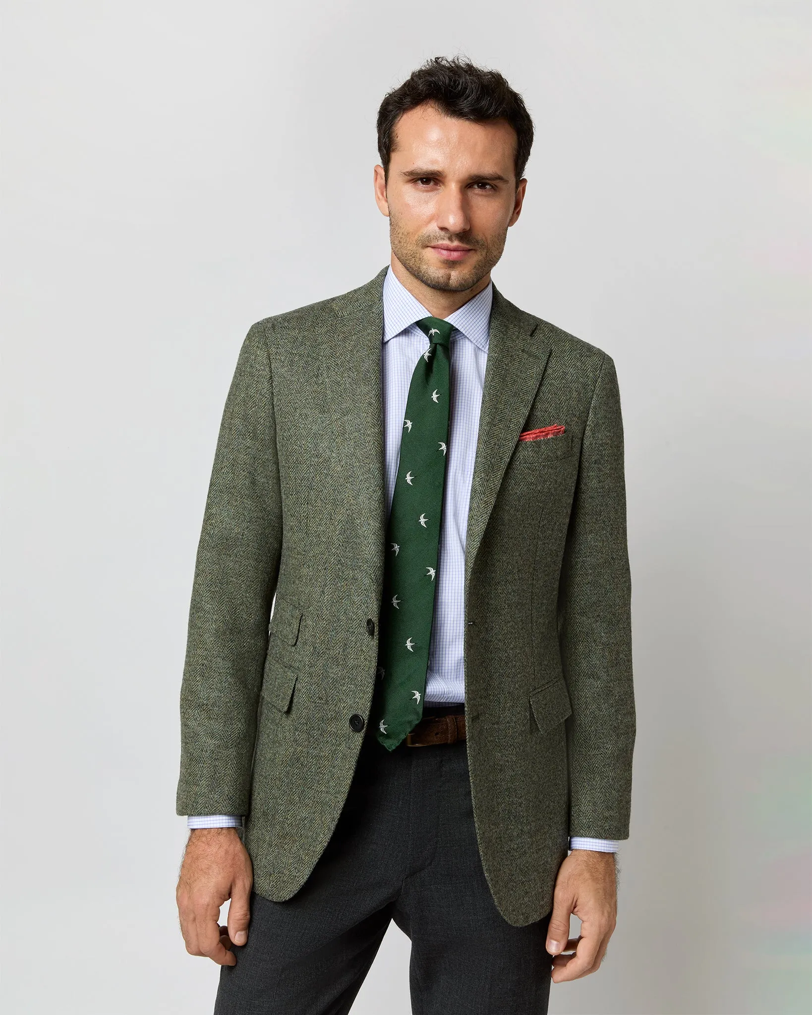 Silk Club Tie in Hunter/White/Sky Swallow sold by Mashburn product image thumbnail 4