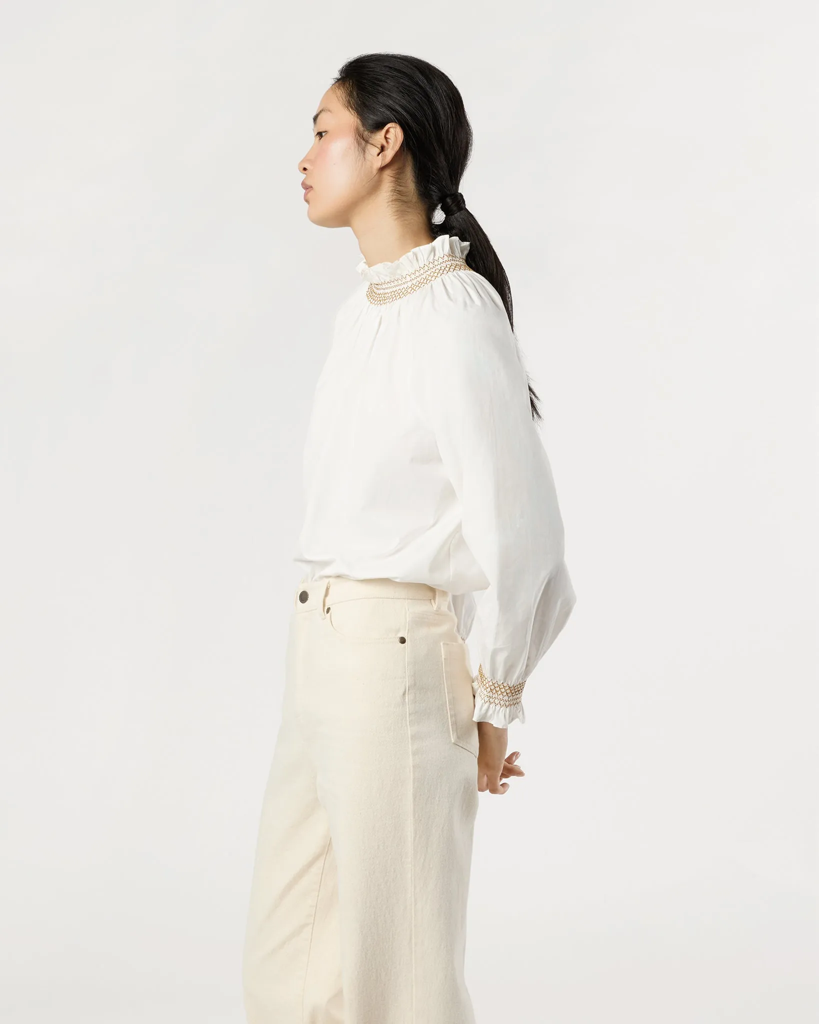 Phoebe Smocking Top in Ivory Poplin sold by Mashburn product image thumbnail 3