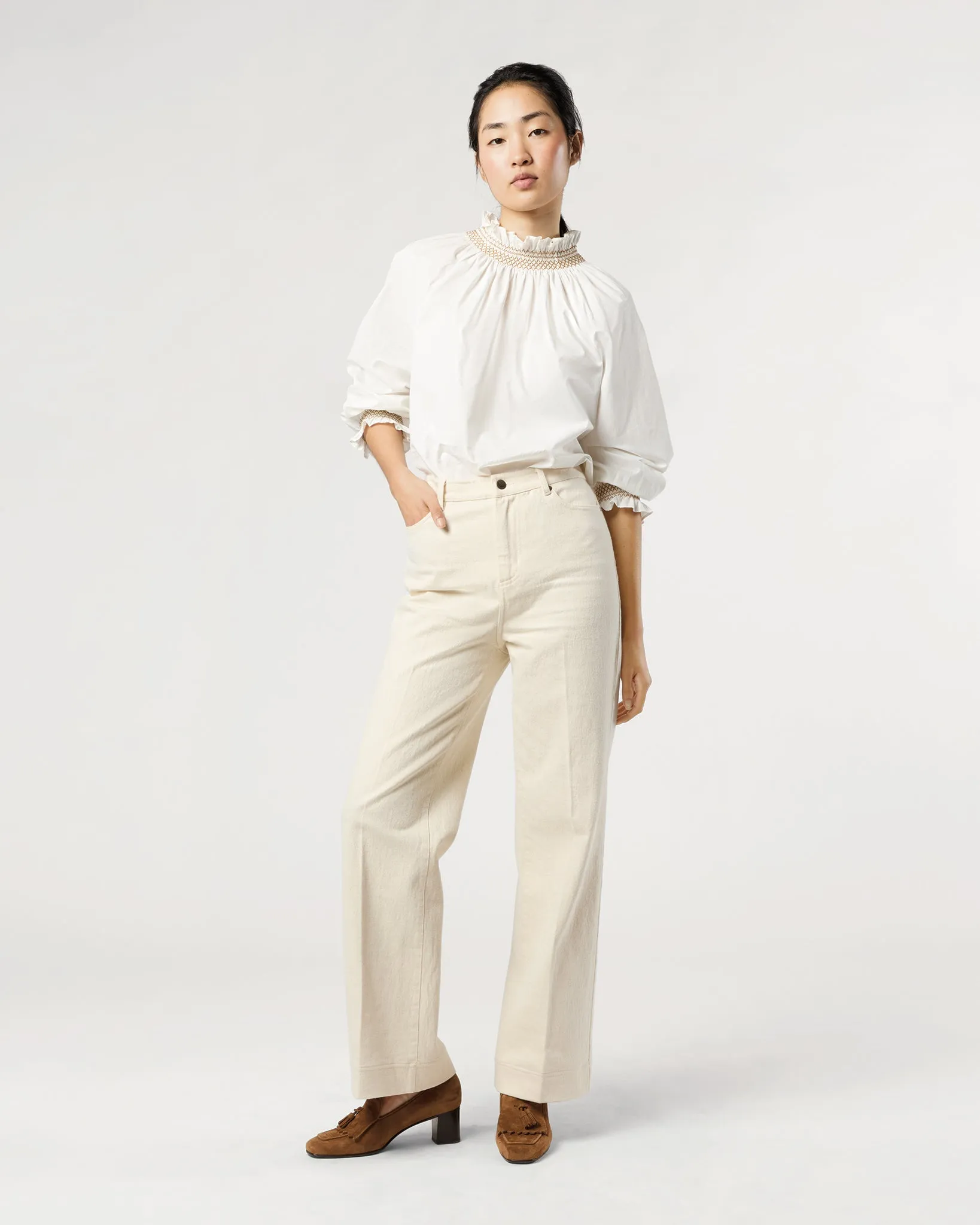 Phoebe Smocking Top in Ivory Poplin sold by Mashburn product image thumbnail 5