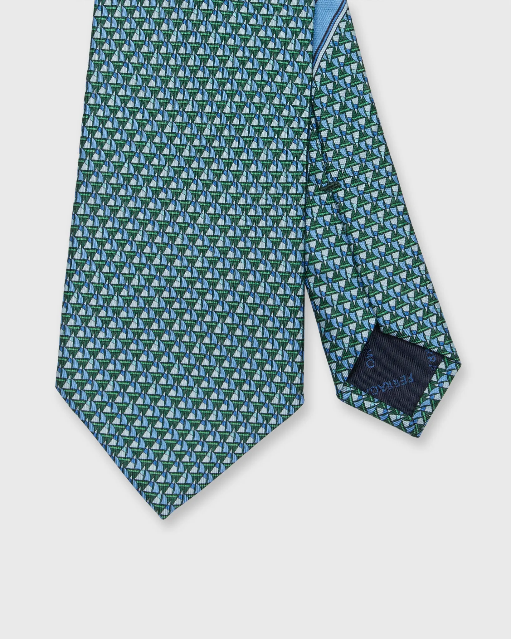 Silk Print Tie in Green/Blue Sailboat sold by Mashburn
