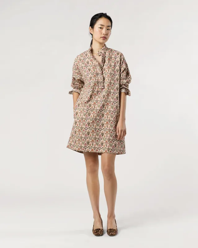 Nicky Popover Shirtdress in Ivory/Olive Marlow Liberty Fabric Cotton/Wool Twill sold by Mashburn