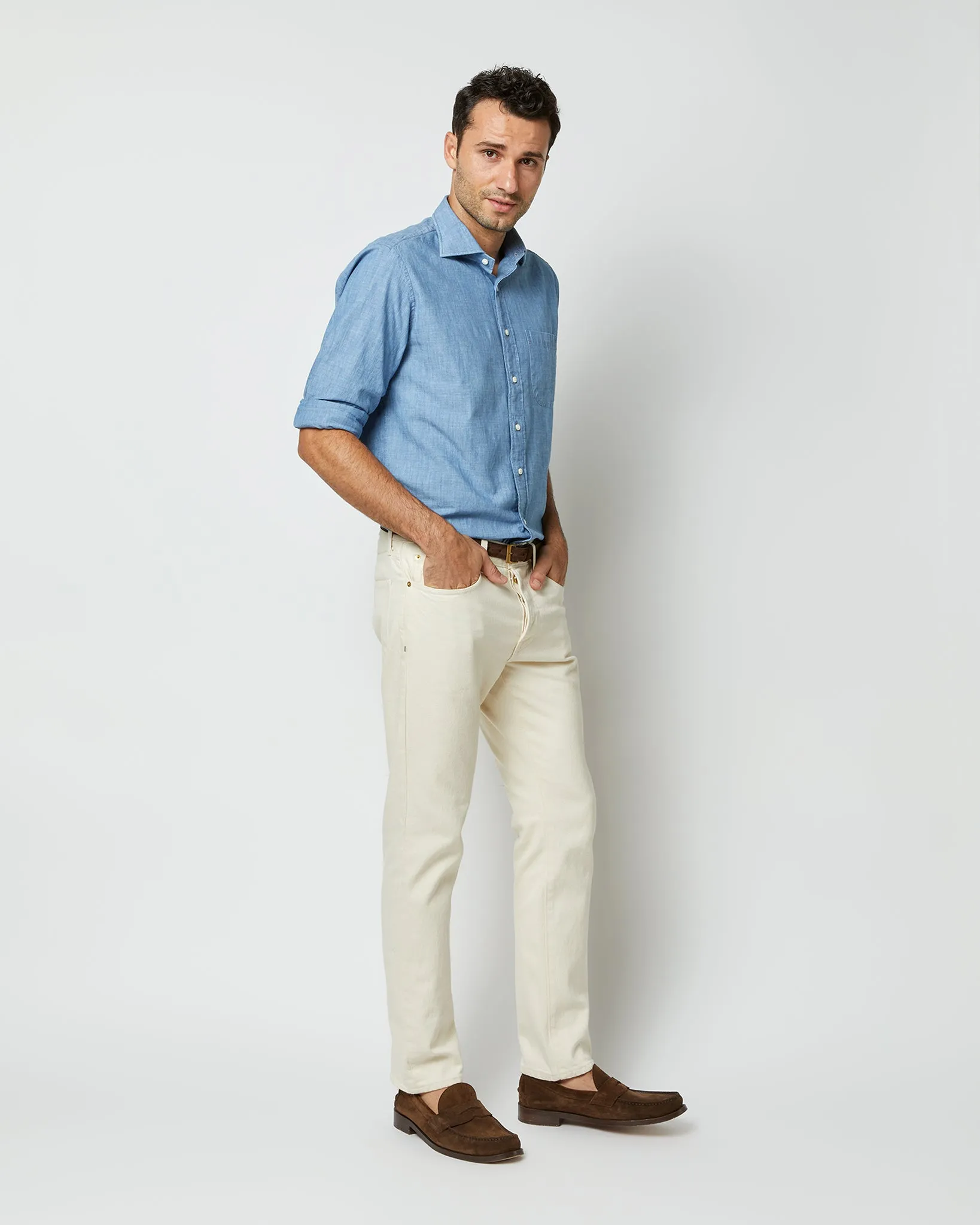 Otto Handmade Sport Shirt in Extra Light Washed Chambray sold by Mashburn product image thumbnail 3
