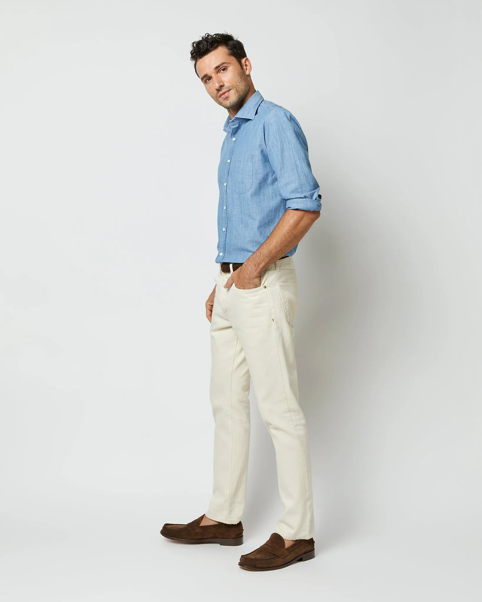 Otto Handmade Sport Shirt in Extra Light Washed Chambray sold by Mashburn product image thumbnail 5