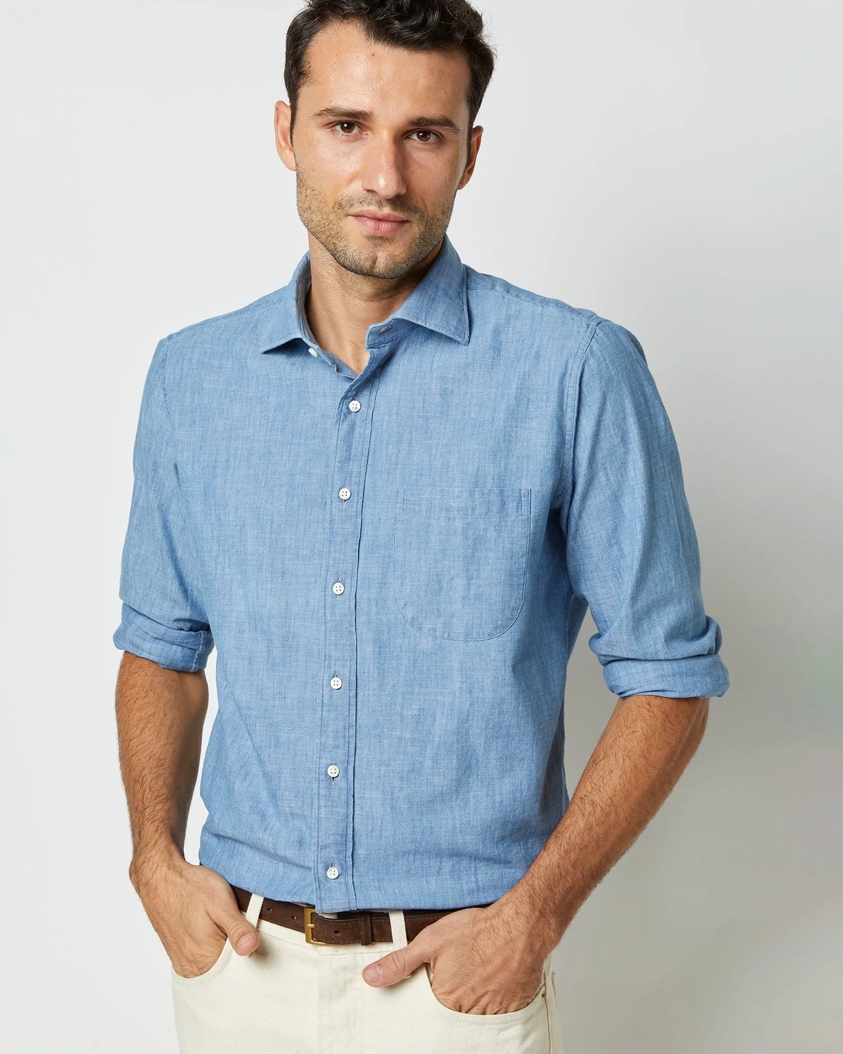 Otto Handmade Sport Shirt in Extra Light Washed Chambray sold by Mashburn product image thumbnail 2