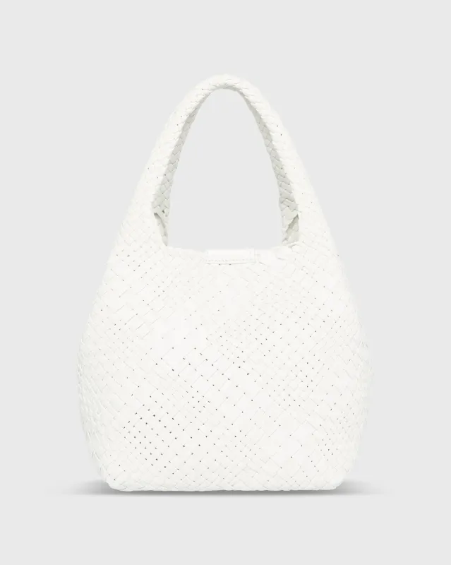 Small Mercato Handwoven Tote in Chalk Leather sold by Mashburn