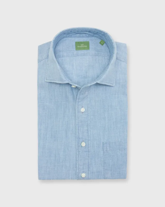 Spread Collar Sport Shirt in Extra Light Washed Indigo Chambray sold by Mashburn