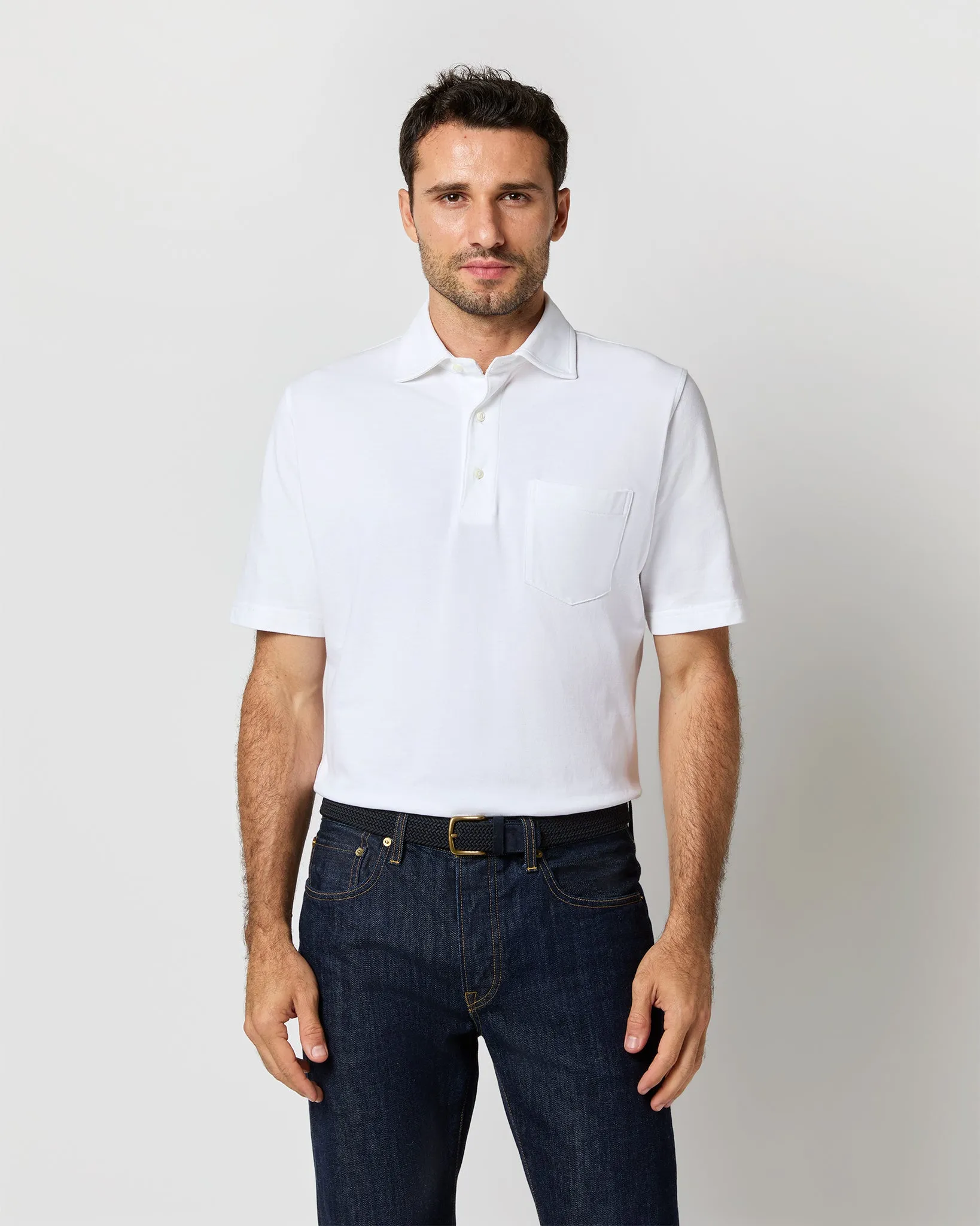 Short-Sleeved Polo in White Pima Pique sold by Mashburn product image thumbnail 2