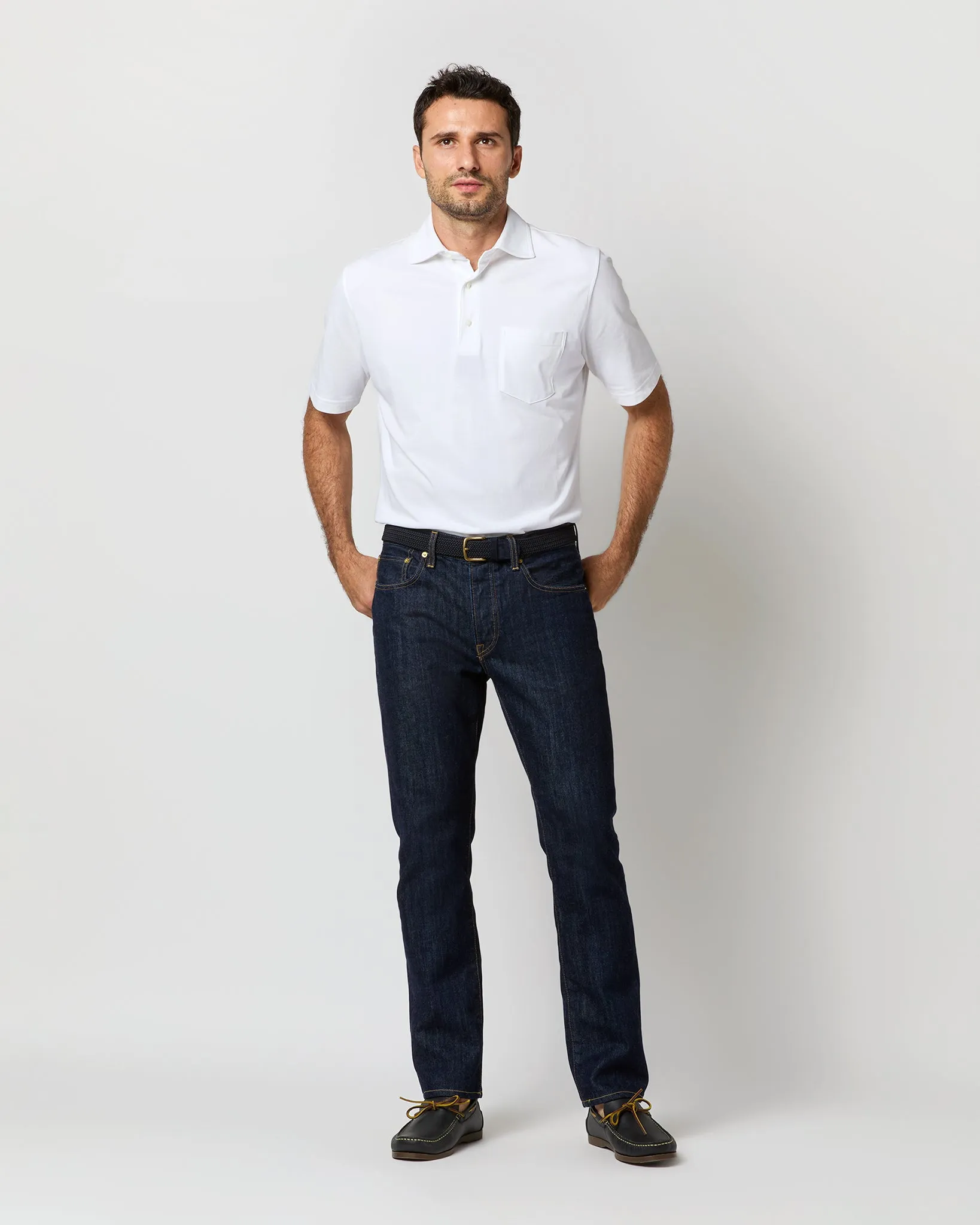 Short-Sleeved Polo in White Pima Pique sold by Mashburn product image thumbnail 4