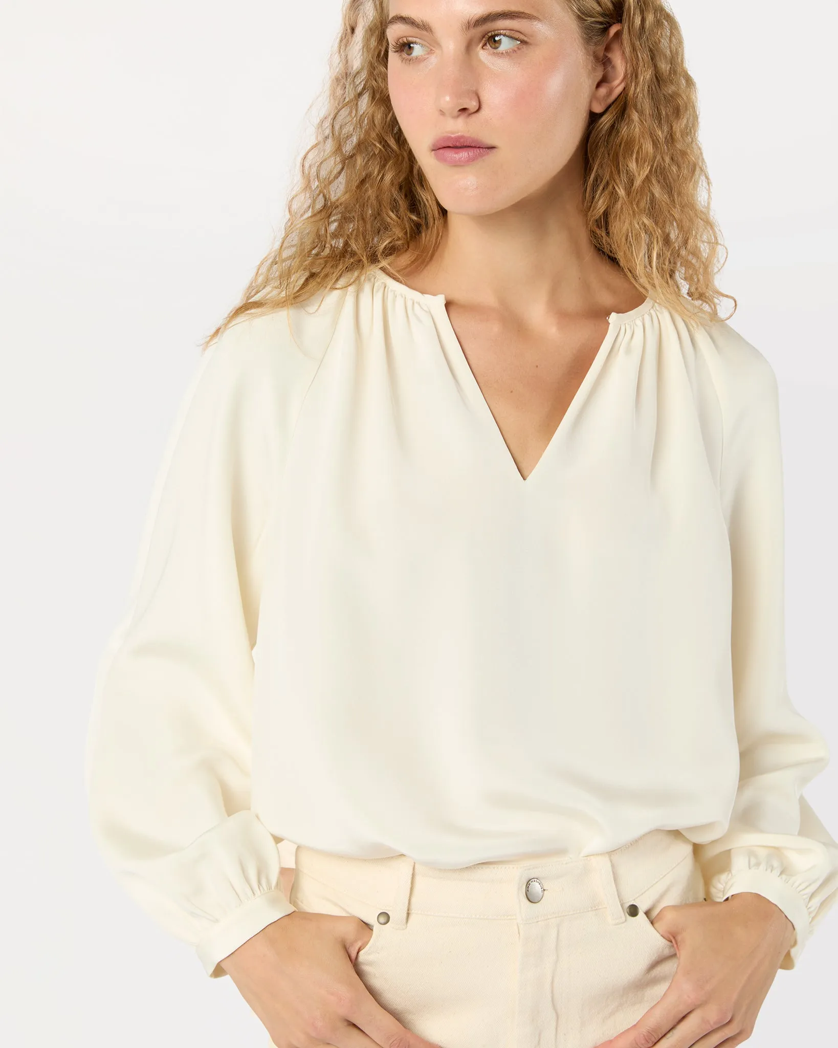 Ariana Blouse in Ivory Silk Crepe de Chine sold by Mashburn