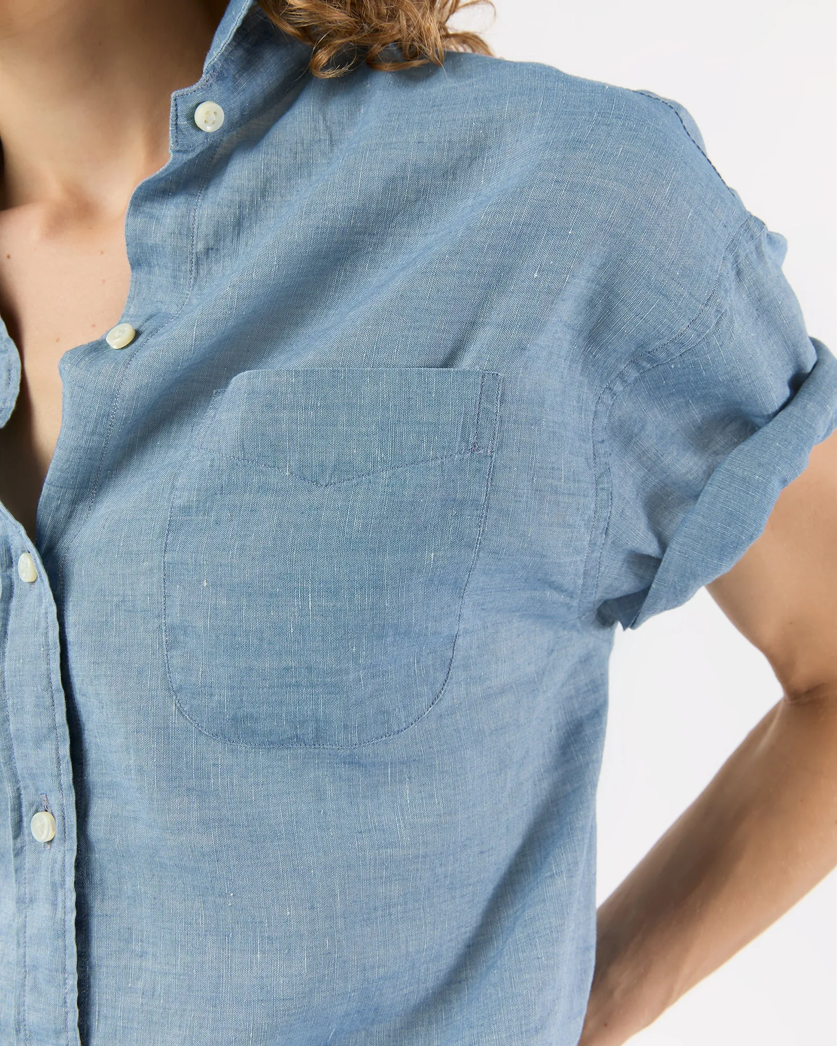 Agnes Shirt in Extra Light Washed Cotolino Chambray sold by Mashburn product image thumbnail 2