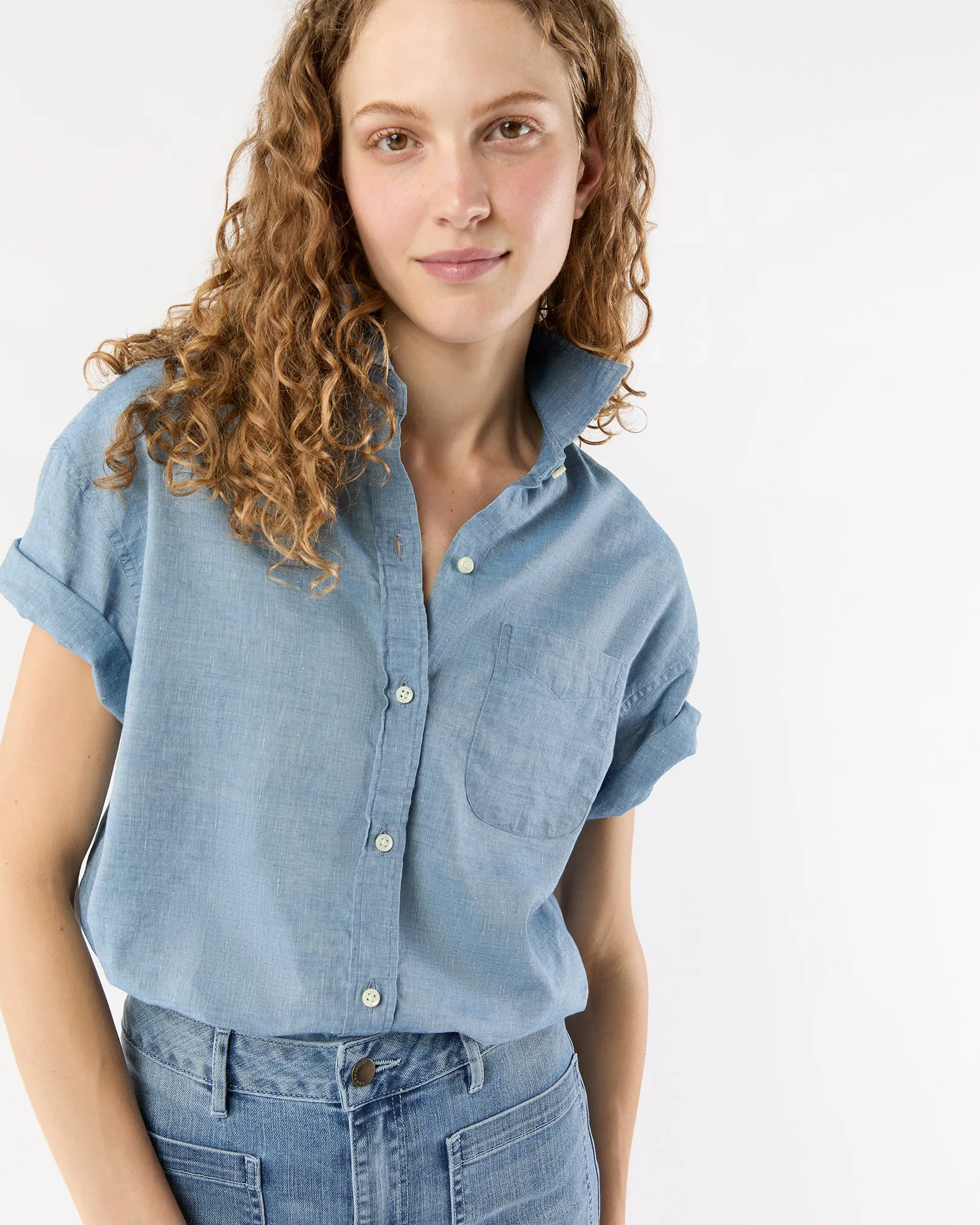 Agnes Shirt in Extra Light Washed Cotolino Chambray sold by Mashburn