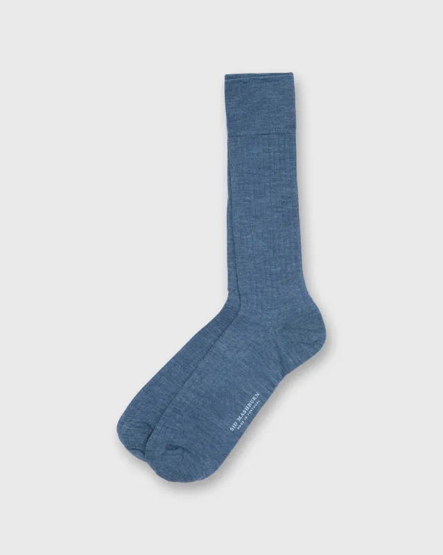 Trouser Dress Socks in Heather Blue Extra Fine Merino sold by Mashburn